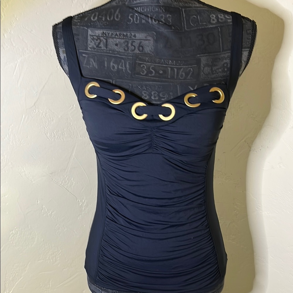 Elegant Black Swim Top with Gold Accents